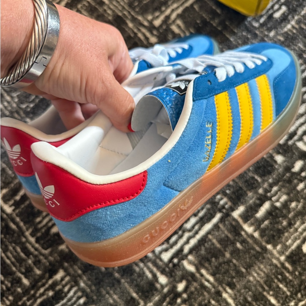 Gucci x Adidas Blue Sneakers with Yellow Stripes - Picture 4 of 5
